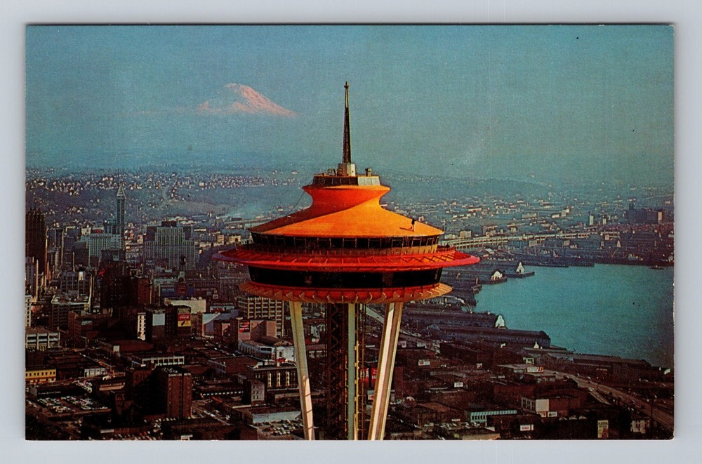 Vintage Seattle WA Space Needle Aerial View Postcard Postal Card