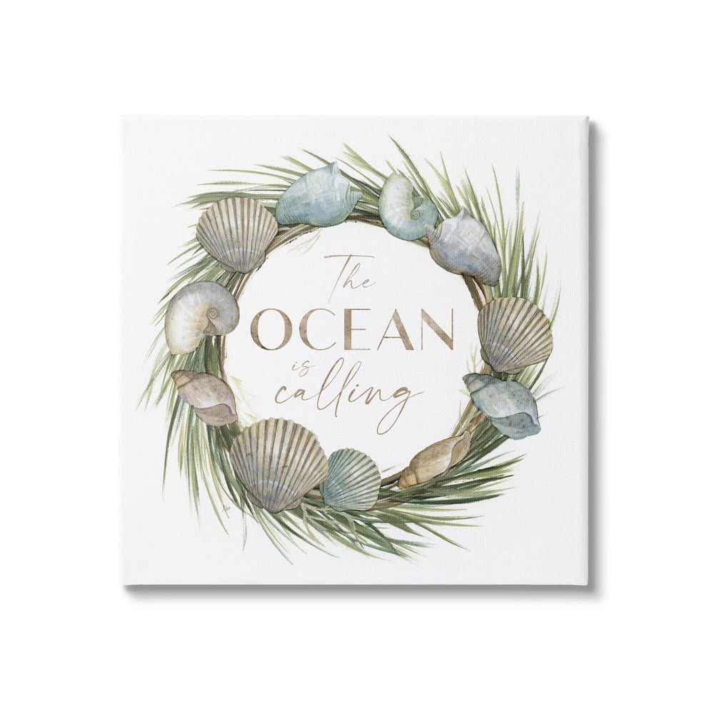 Stupell Ocean Is Calling Quote Botanical Wreath Seashells