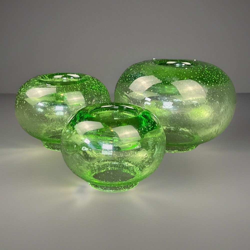 Southern Living Green Bubble Glass Tealight Candle Holders Set