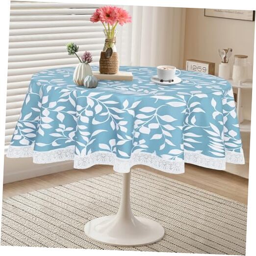 Round Vinyl Tablecloth, 60 Inch Round Tablecloth with Flannel 60