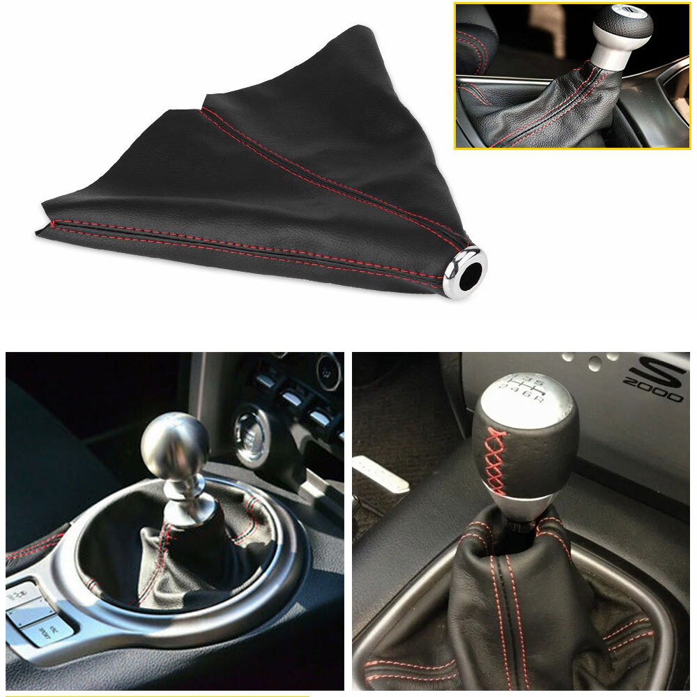 Red & Black Leather Synthetic Manual Shifter Boot Cover for Cars