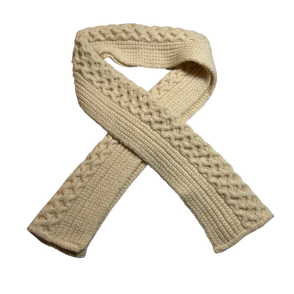 NO BRAND 100% Wool Chunky Cable Knit Scarf Cozy Boho Cottagecore Outerwear