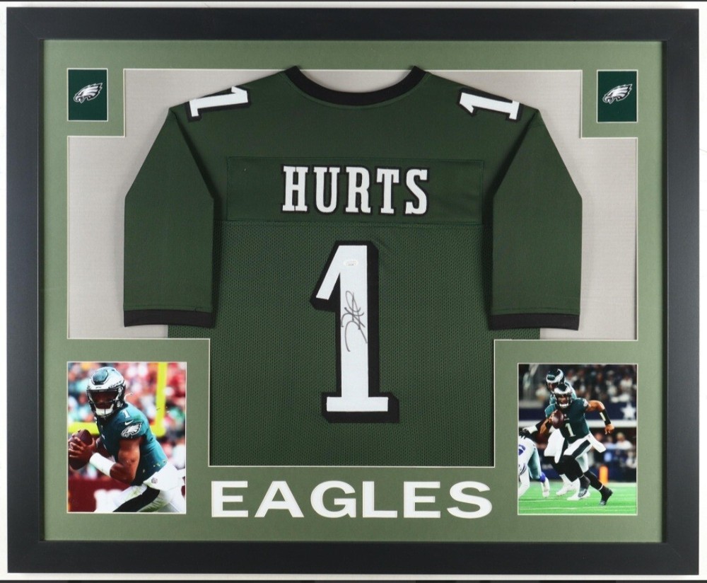 Jalen Hurts Philadelphia Eagles Autographed Custom Jersey Framed w/JSA COA