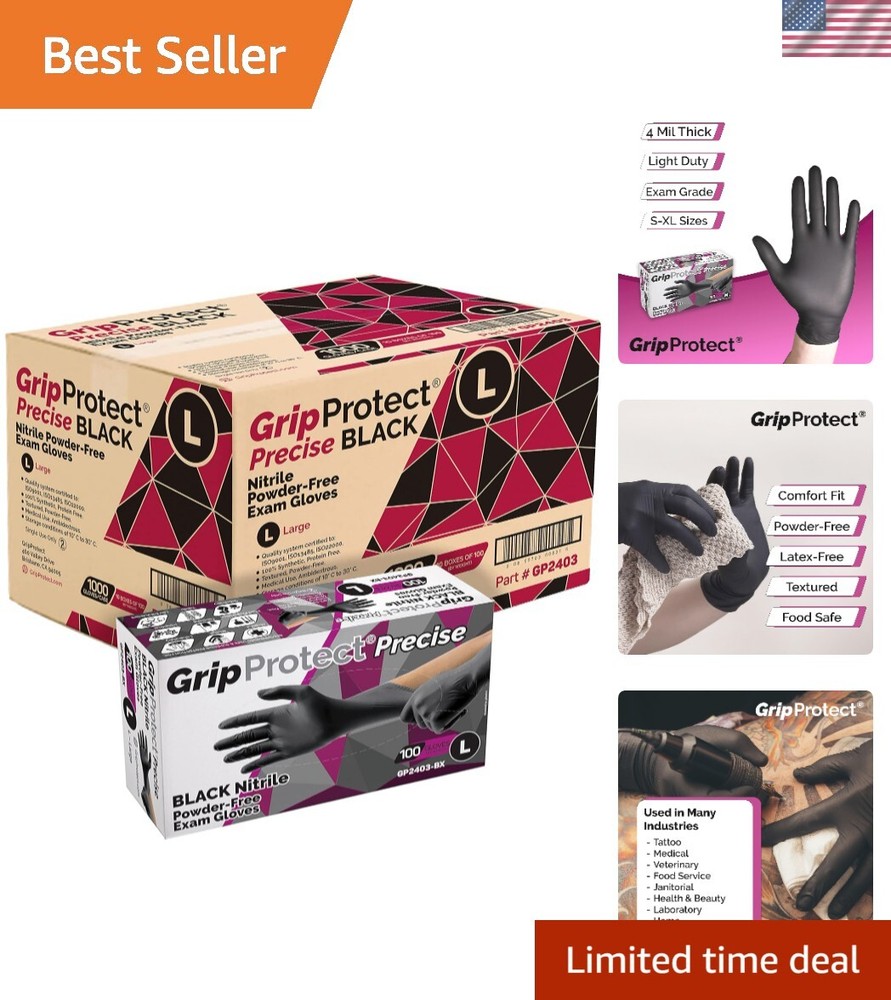 Precise 4 Mil Black Nitrile Gloves for Food Handling Cleaning Medical Dental Use