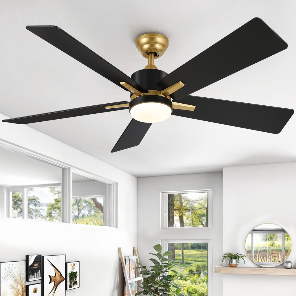 52-Inch Smart Ceiling Fan with LED Light Remote APP Control 5 Blades Outdoor Indoor Modern Design