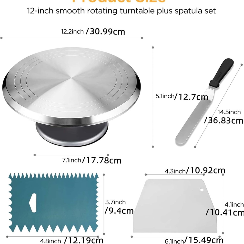 4Pcs 12-Inch Revolving Cake Turntable Set for Baking Decorating