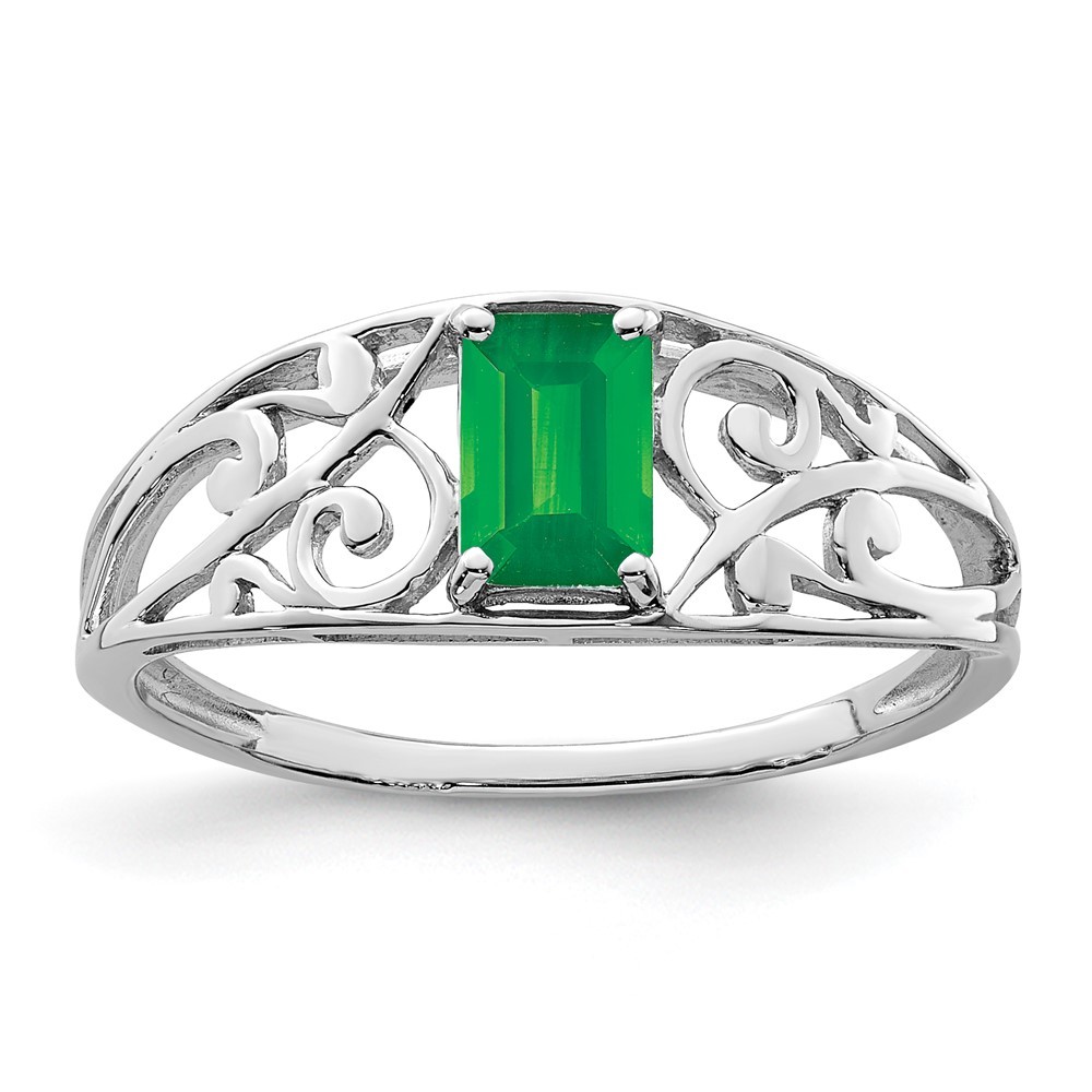 925 Sterling Silver Rhodium Plated Emerald Ring Size 6