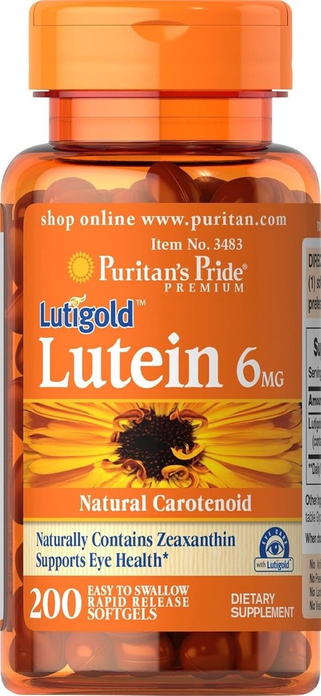 Puritan's Pride Lutigold Lutein 6mg Softgels with Zeaxanthin Supports Eye Health
