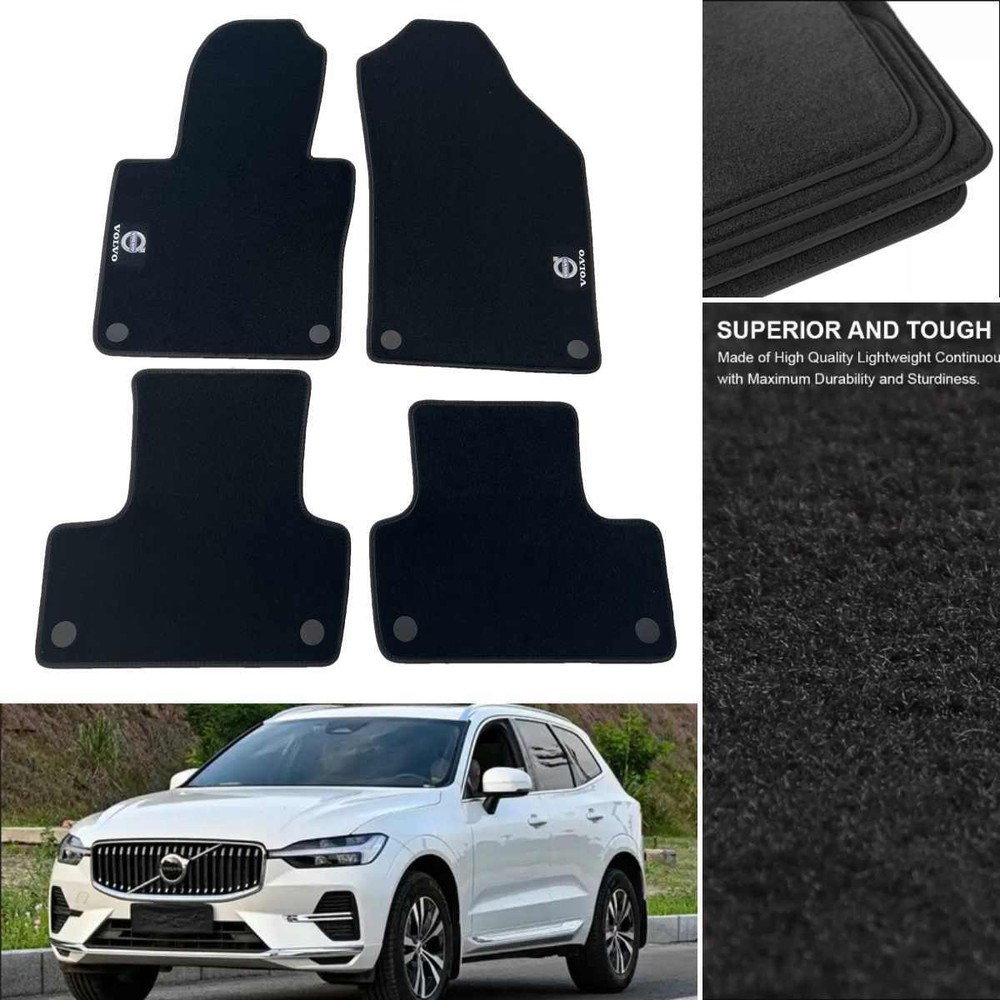 Fit Volvo XC60 2018-2025 Car Floor Mats Front & Rear Flat Mat Black Carpets Rugs
