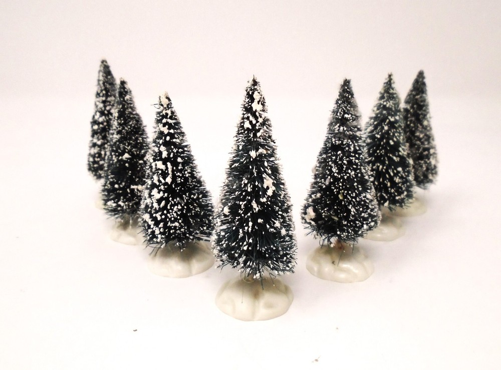 Vintage Lemax Christmas Village Trees Lot of 7 Flocked Evergreens with Snow Base