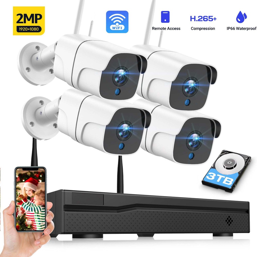 TOGUARD 8CH NVR 1080P Video Wireless Security Camera System Outdoor WIFI CCTV3TB