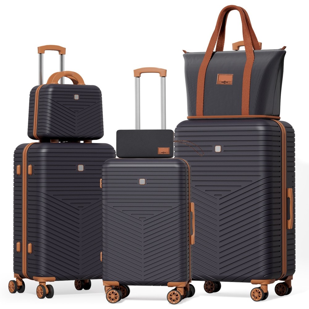 4/6 Piece Luggage Set ABS+PC Hardshell Carry on Suitcase w/ Spinner Wheels & TSA