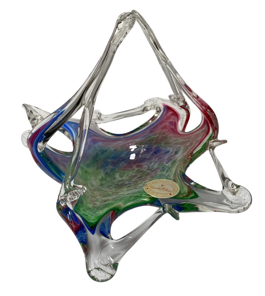 Murano Style Glass Candy Bowl with Crystal Accents