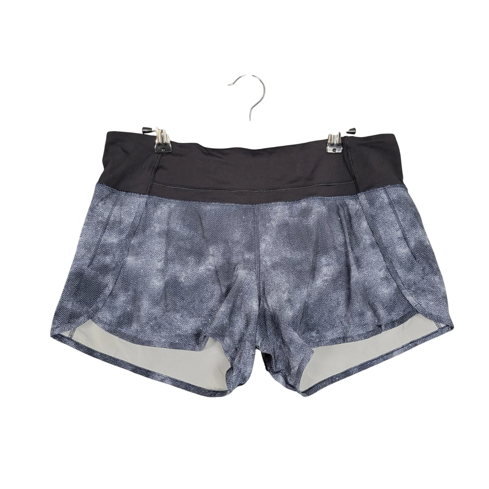 LULULEMON Speed Up Shorts Blue Black Lined Herringbone Tie Dye Running SIZE 8