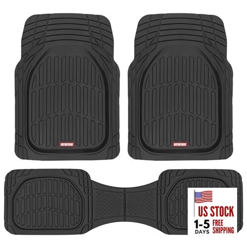 FlexTough Floor Mats for Cars Deep Dish All-Weather Car Mats, Black Full Set