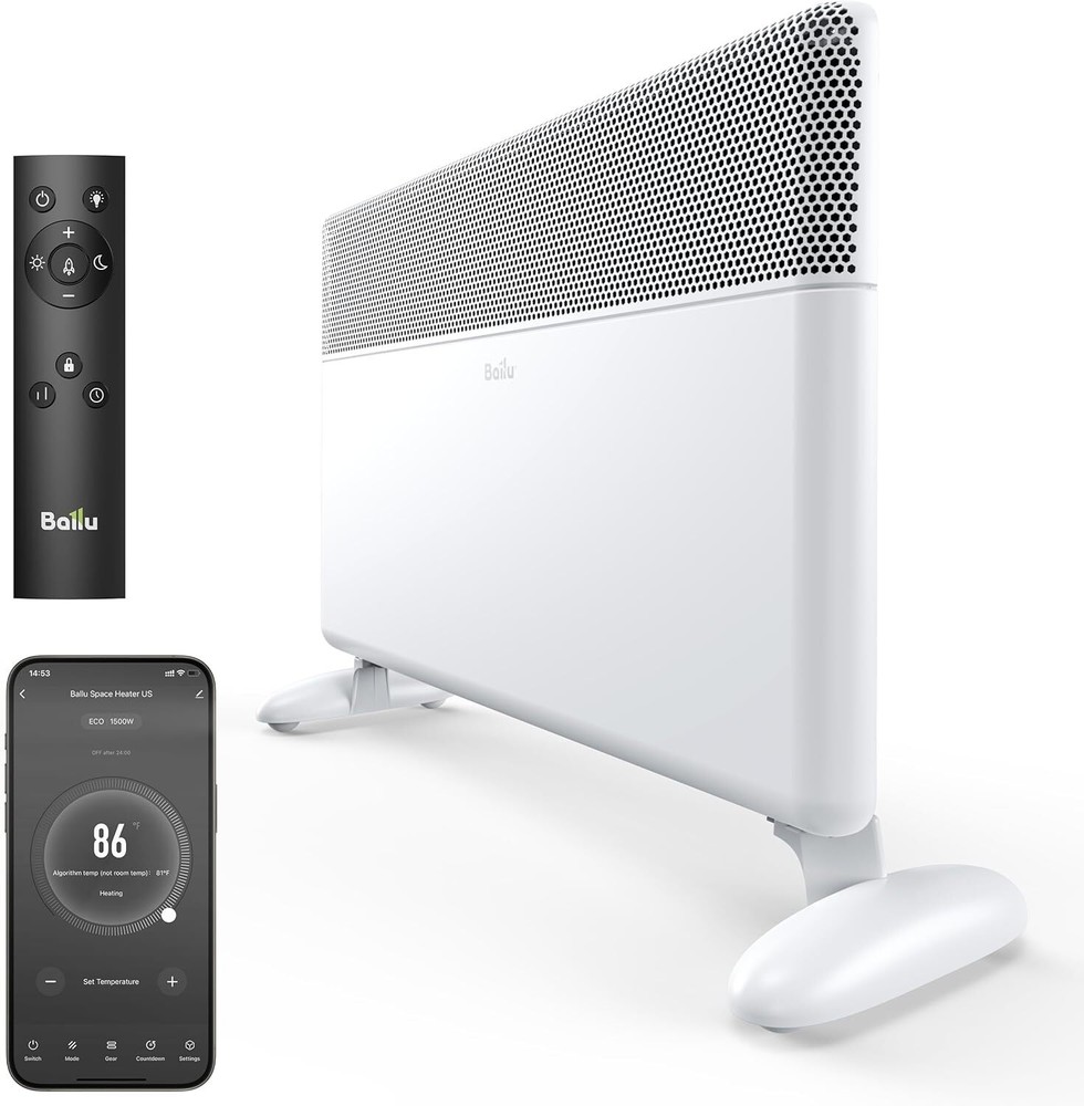 Ballu Convection Panel Space Heater,1500W Remote&WIFI App, Moon White