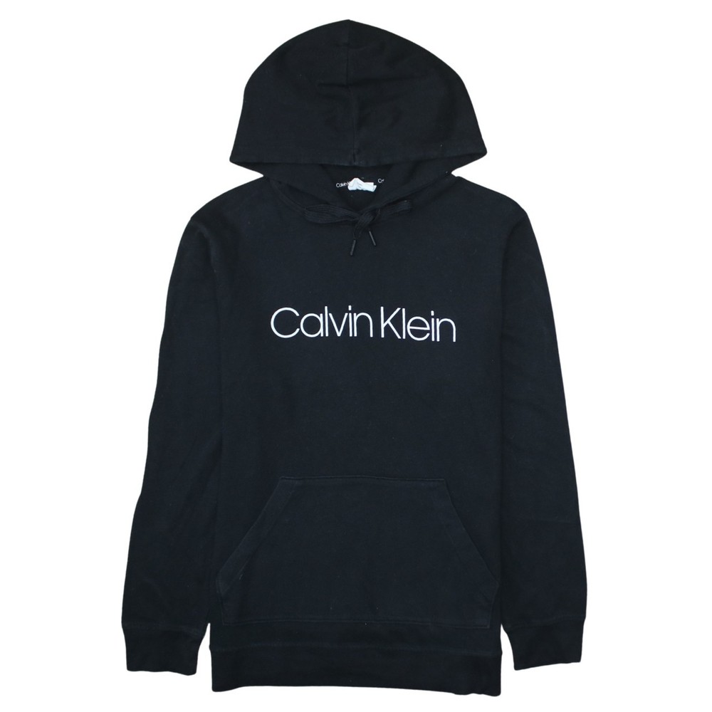 Calvin Klein Womens Hoodie Black Cotton Logo Graphic Kangaroo Pocket Pullover M