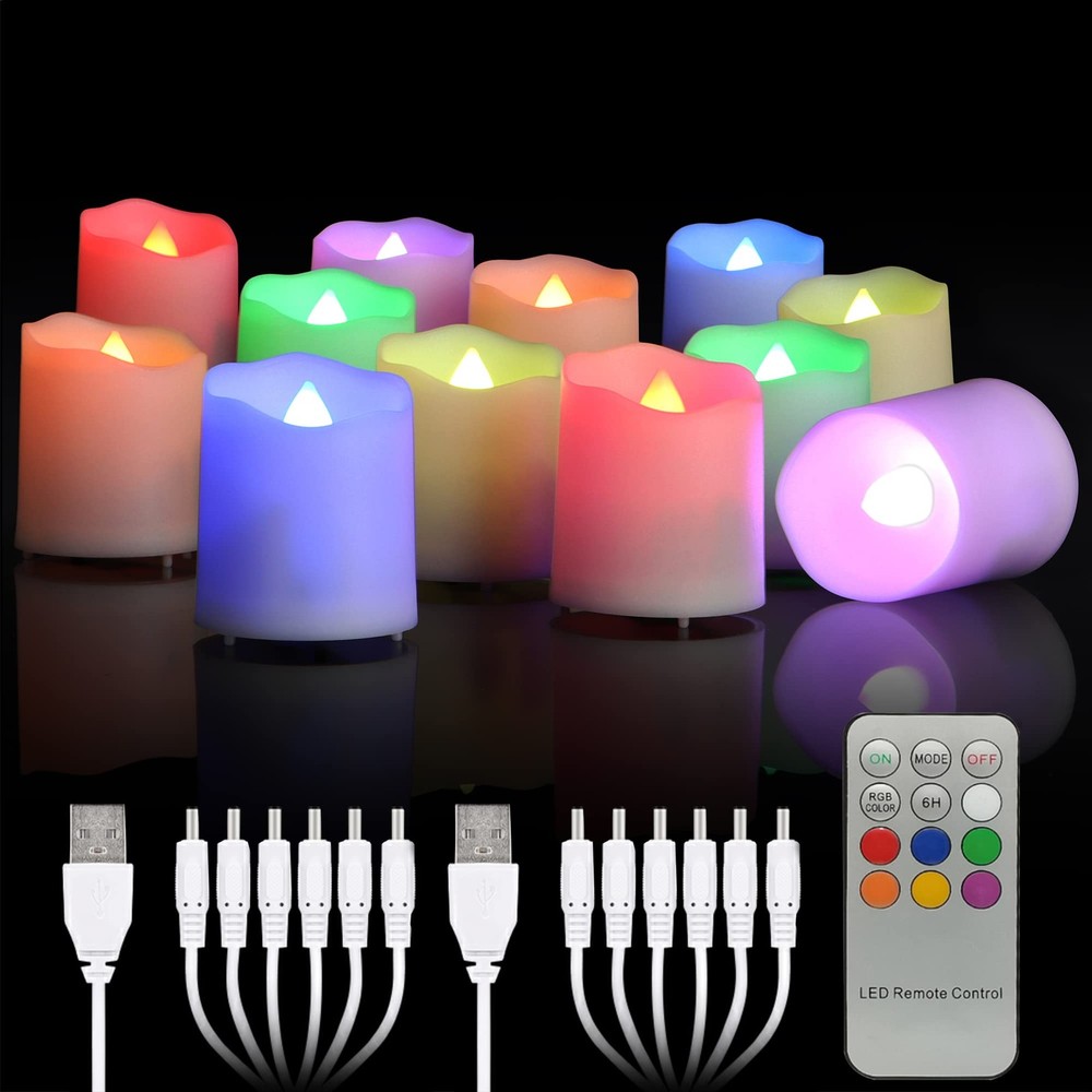 Rechargeable LED Color Changing Tea Lights with USB Flameless Warm White Flicker Effect