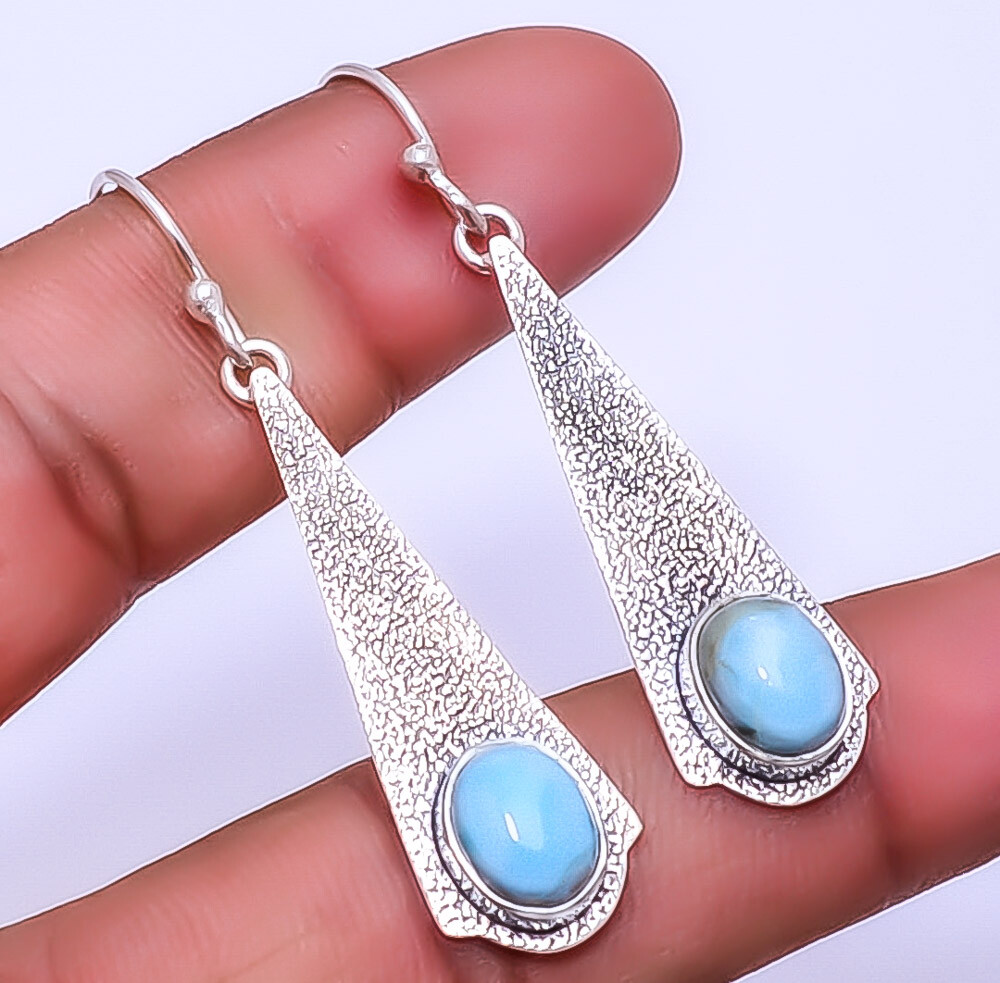 Peru Blue Opal Handmade 925 Sterling Silver Earrings 2.07” E93309972