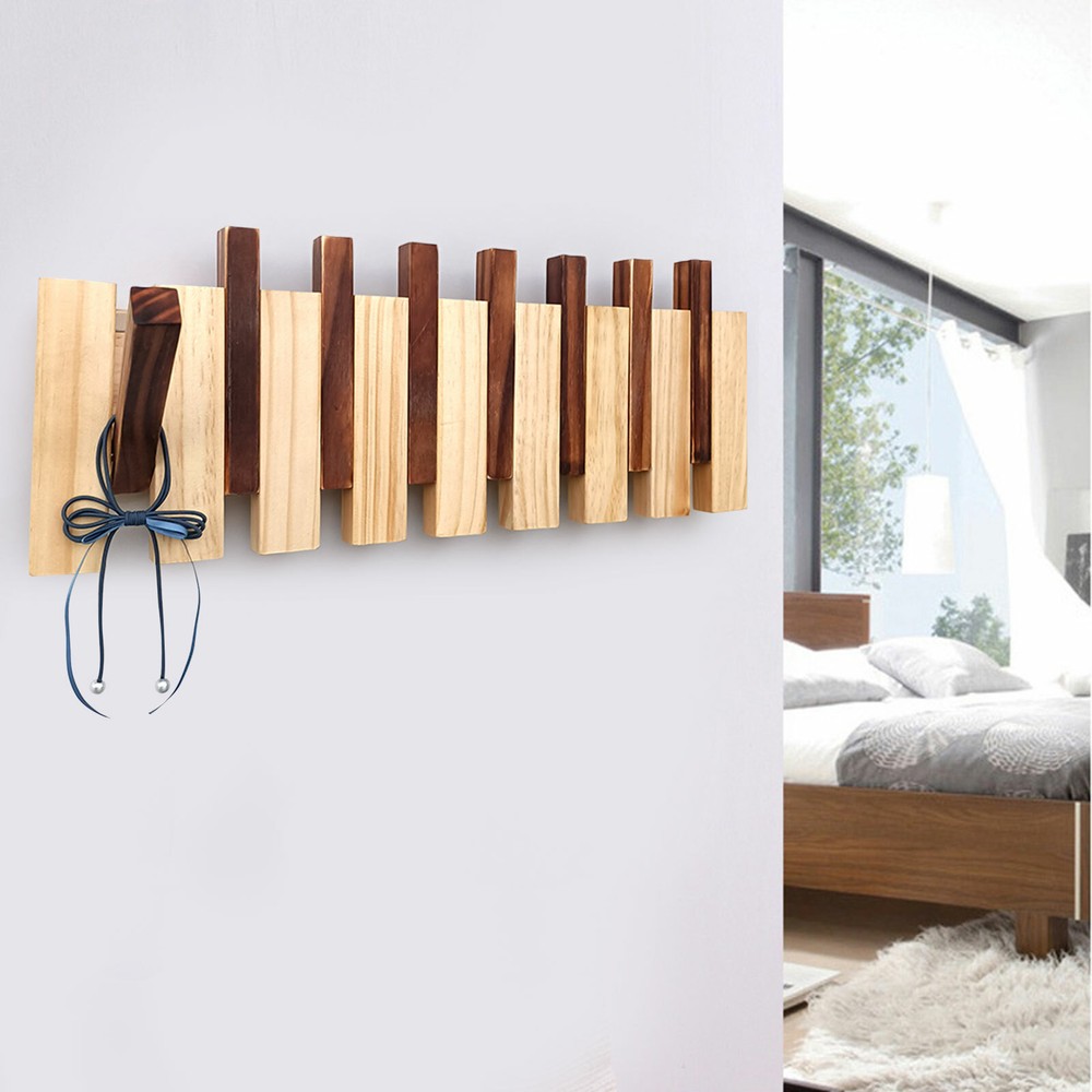 Coat Rack Wood Hanger w/ Flip-Down Hooks Wall Mounted Clothes Rack Coat Hanger