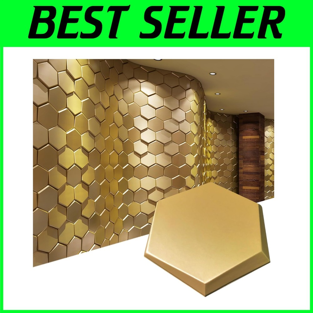 Soundproof Gold Hexagon Faux Leather Wall Panels - 20-Piece Decorative Set
