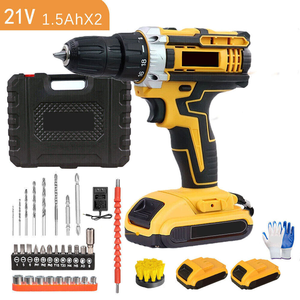 Electric Cordless Drill 21V Adjustable Drill Driver Set Battery Home US Stock