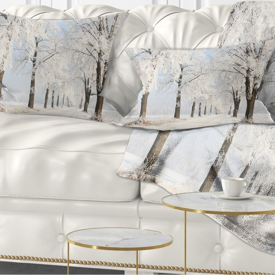 Designart 'Winter Lane on Sunny Morning' Forest Throw Pillow