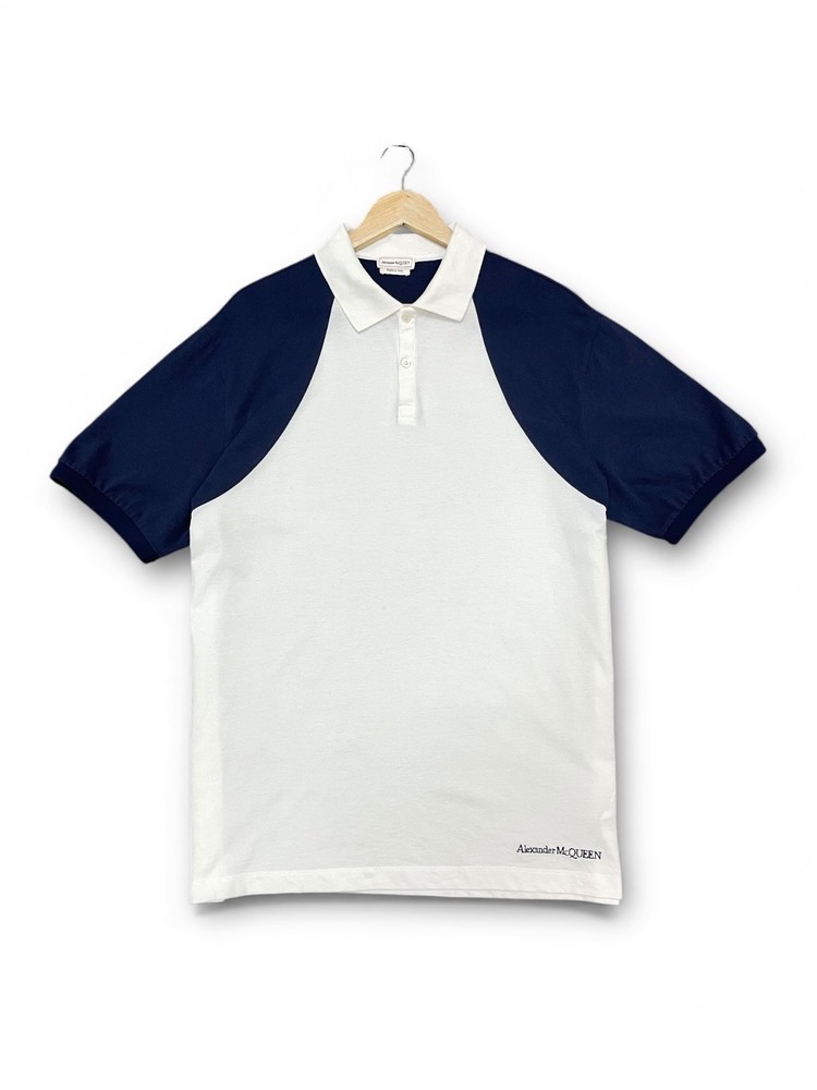 Alexander Mcqueen Men White Navy Blue Polo shirt  Made in Italy, Size XL