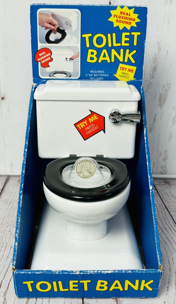 Toilet Coin Bank Real Flushing Sound New Old Stock Vintage 1994 Gag Gift