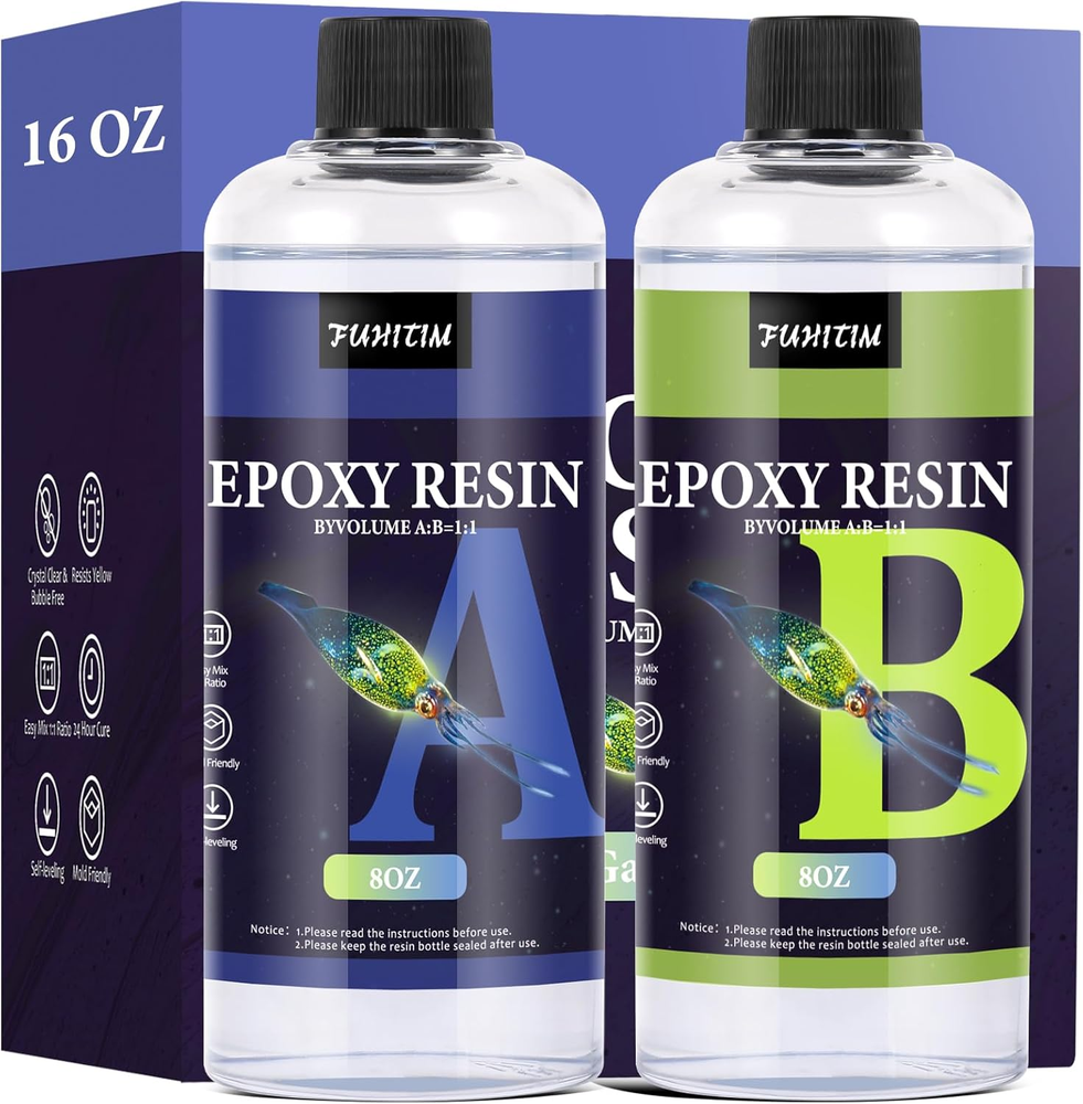 Epoxy Resin 16OZ - Crystal Clear Epoxy Resin Kit - Self-Leveling, High-Glossy, N