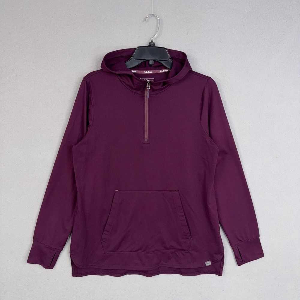 LL Bean Hoodie Womens Medium Purple 1/4 Zip Pullover Stretch Pocket Lightweight