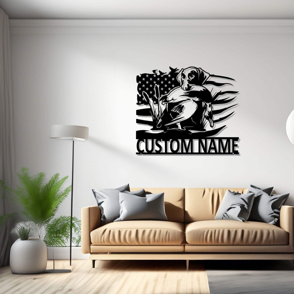 Custom US Duck Hunting Metal Wall Art, Personalized Duck Hunter Name Sign Decora