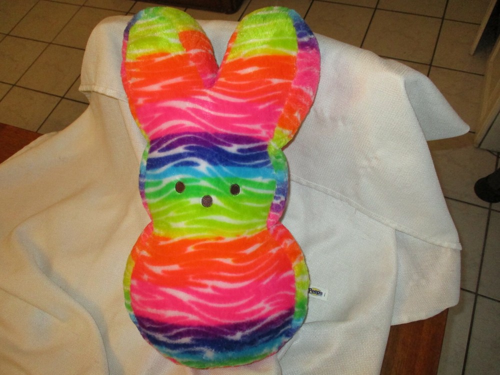 PEEPS Easter Multicolor Tie Neon Zebra Rabbit Bunny Plush 17