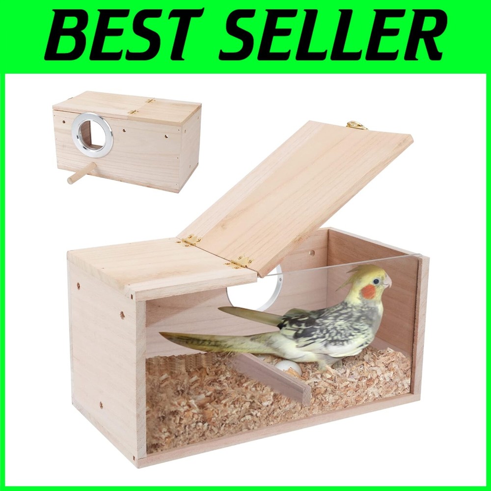 Sturdy Wooden Bird House for Parakeets Cockatiels Lovebirds 11.4x5.8 Inches