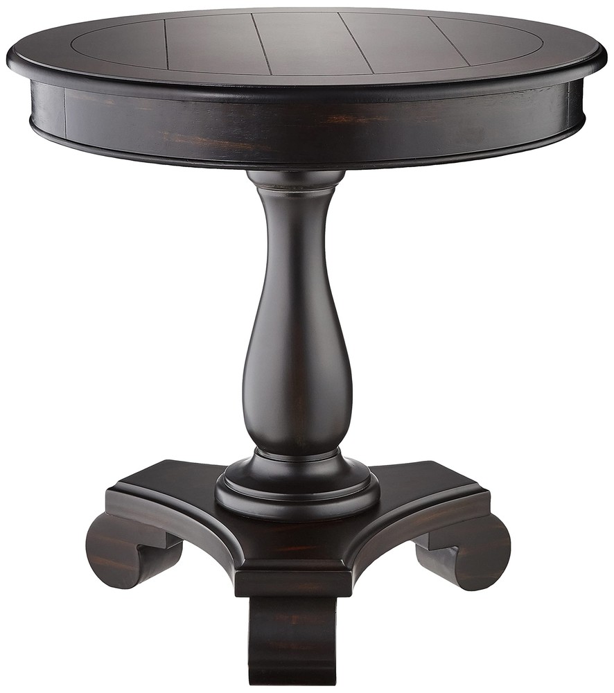 Black Rene Round Wood Pedestal Side Table  