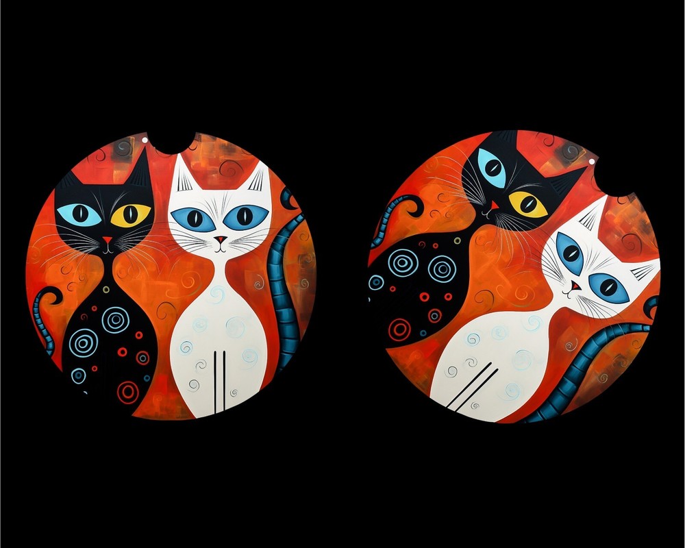 BLACK & WHITE CATS RETRO Car Coasters 2 Pack Absorbent 2.75 Inch GREAT GIFT IDEA