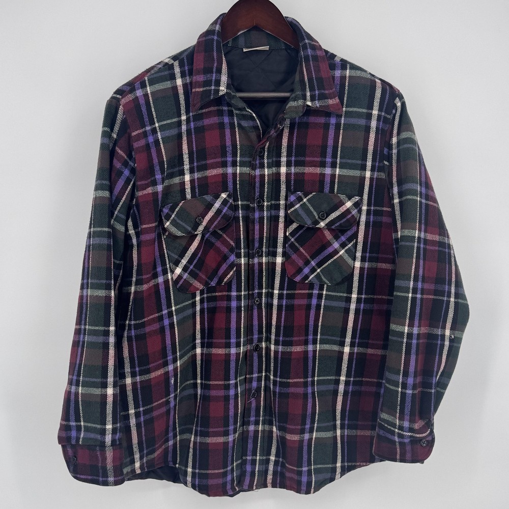 VTG Field & Stream Shirt Jacket Mens Large Shacket Plaid Quilted Flannel Lined