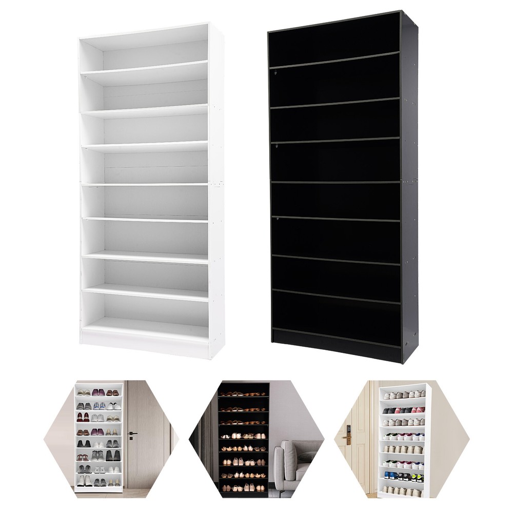 White Black 8-Tier Shoe Storage Cabinet Dustproof Organizer Rack