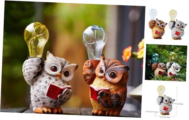2 Pack Solar Owl Figurine Resin Garden Outdoor Statues Solar Light Lawn Decor