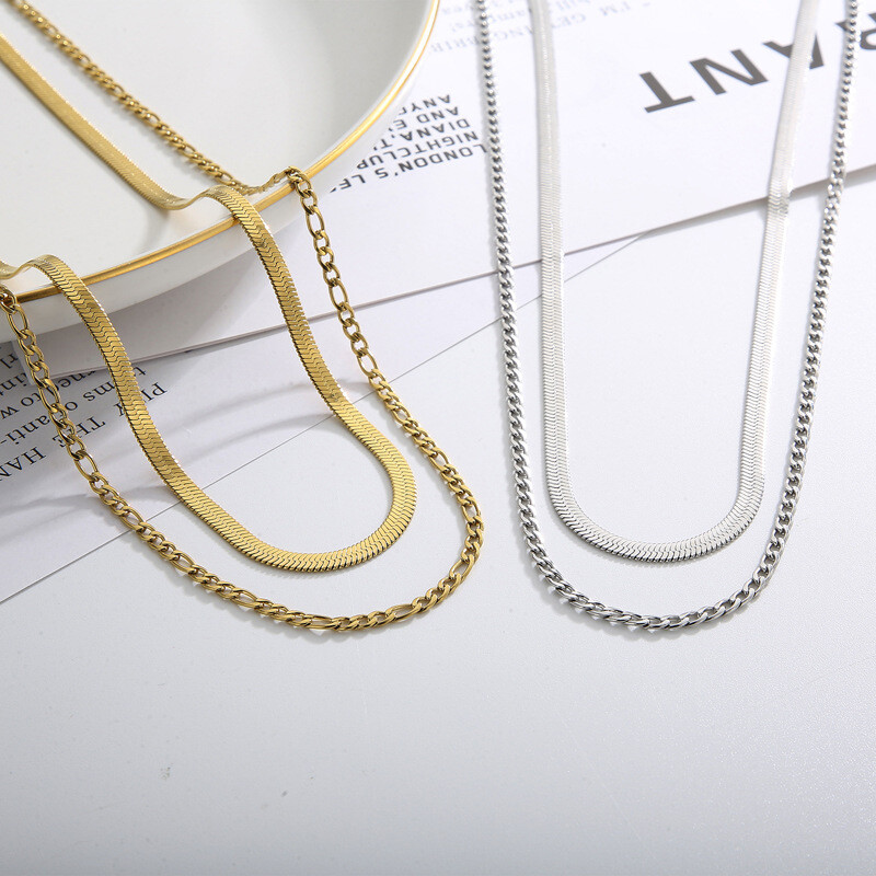 Titanium steel double-layered razor blade collarbone necklace