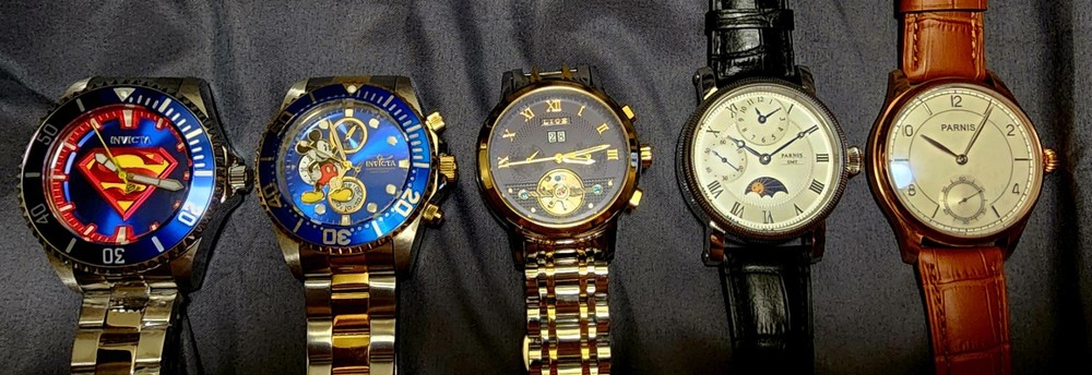 NEW YEARS LOT,NEAR MINT, DC INVICTA,PARNIS, LIGE,AUTO,QUARTZ, MECHANICAL-image