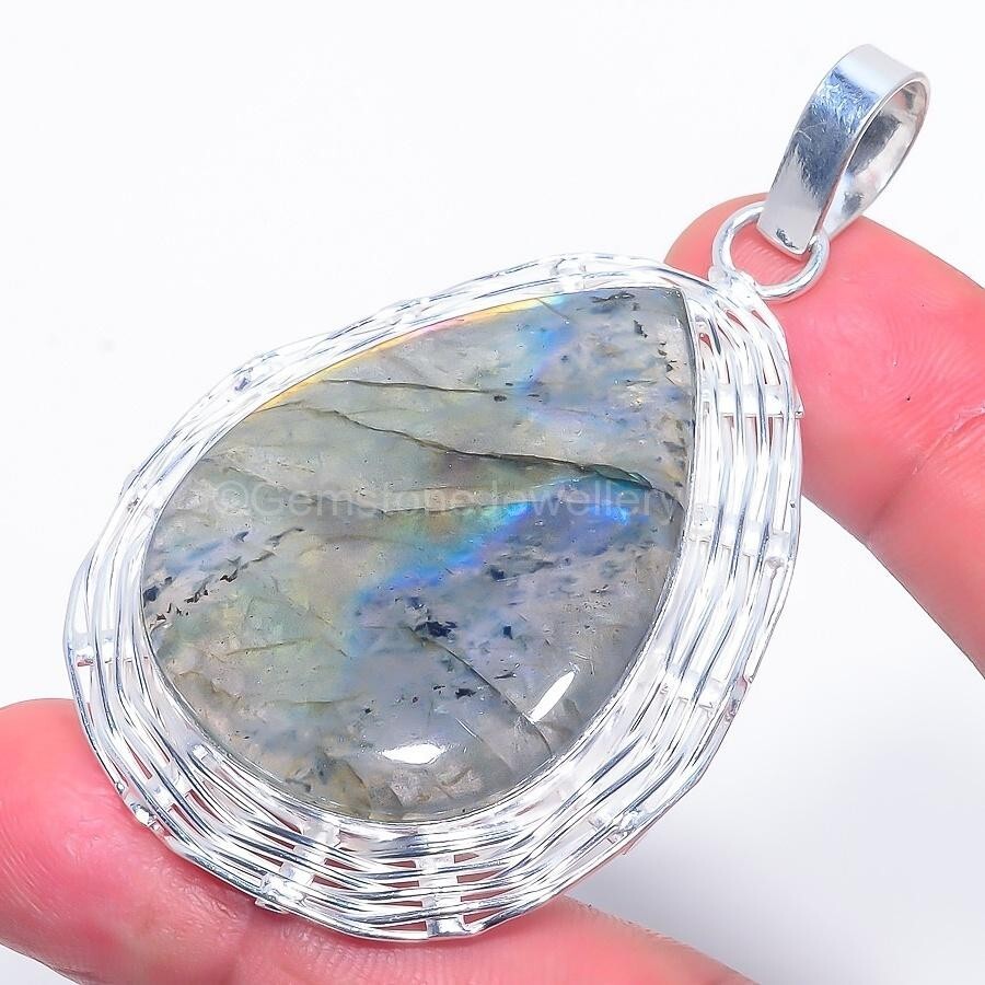 New Year Deal labradorite Stone 925 Silver Wedding Anniversary Birthday Pendant