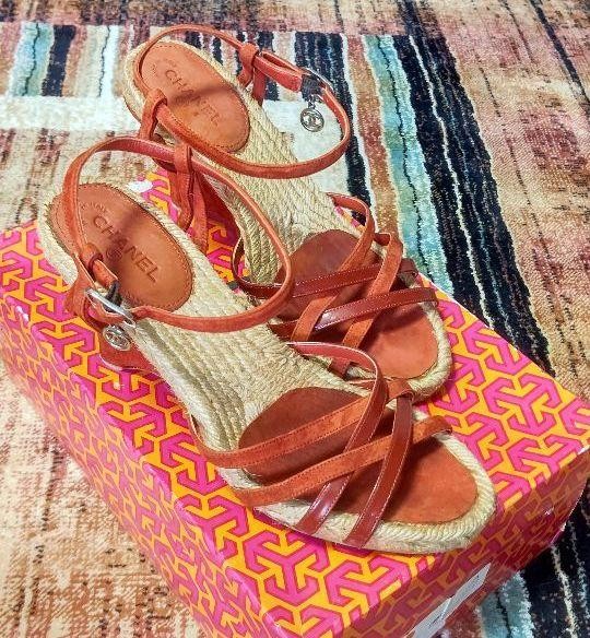 CHANEL Orange Heel Mule Sandals EU 37 Pre-Owned Ac1708