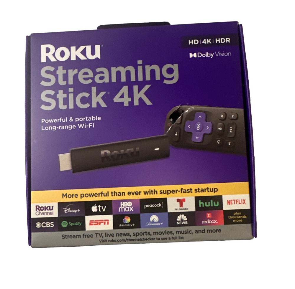Roku Streaming Stick 4K Media Player HD | 4K | HDR - NEW,  Small Indent On Front