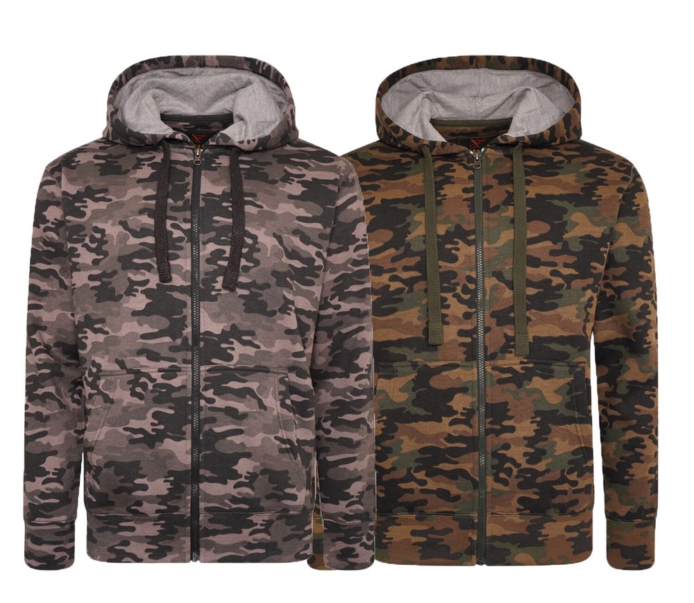 Mens Forge Fleece Hooded Zip Up Sweat Camouflage Camo Big Size 2-8XL