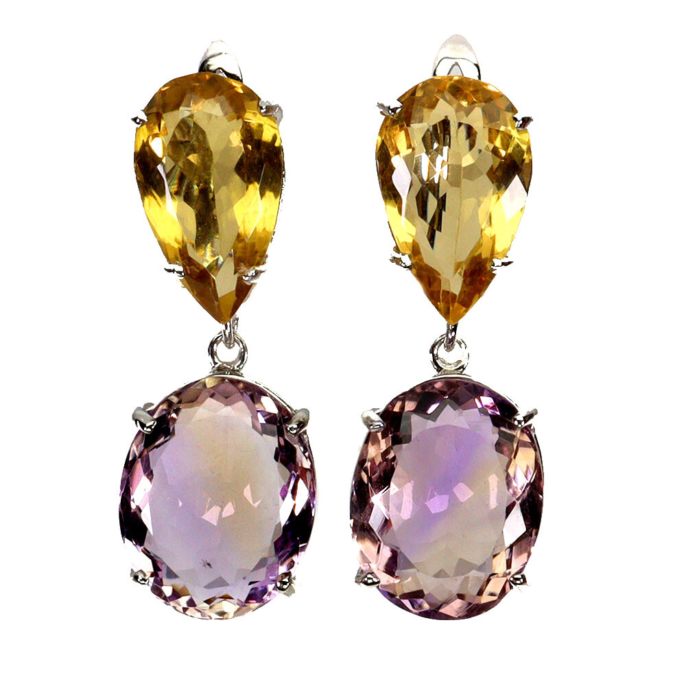 925 Sterling Silver Earrings Ametrine 54ct Citrine Handmade Gemstone Jewelry