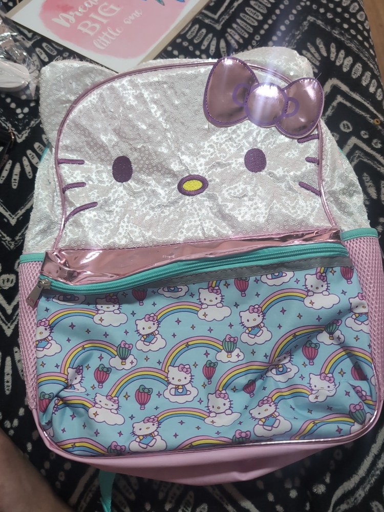 Hello Kitty 16 Inch Rainbow Pink and Blue Kids Backpack
