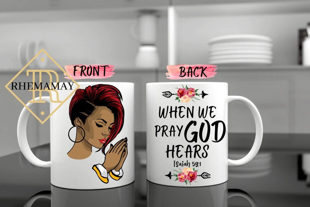 Watercolor Mug Pray Mug Isaiah 59:1 When We Pray God Hears Christian Coffee Cup