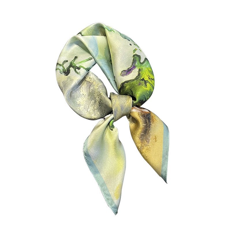 100% Pure Mulberry Silk Square Scarf 27 Inch Splash Ink Hair Neck Wrap