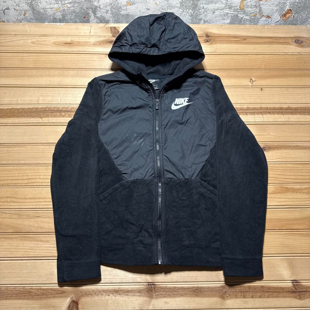 Nike Sportswear Full Zip Nylon Panel Athletic Fleece Hooded Jacket Youth - XL